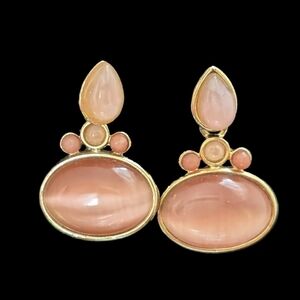 🩷 Pink peach stones oval round gold tone 10k GF, post earrings, unsigned